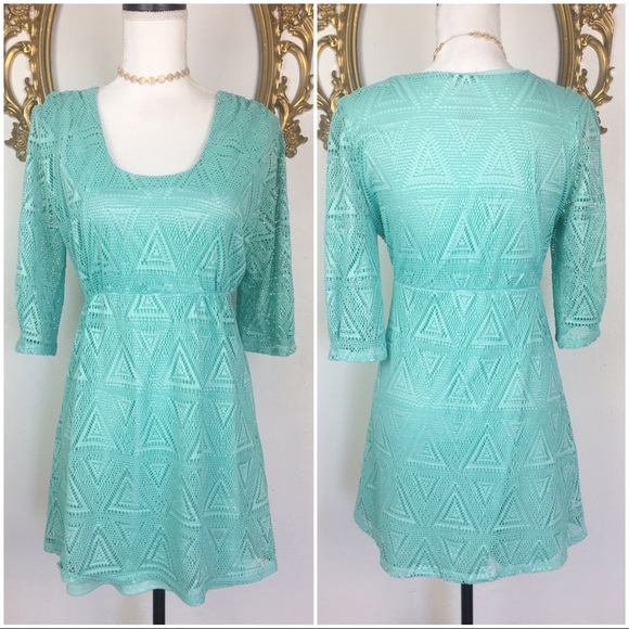 LEL Mint/Aqua Lace Dress Size M/L - Picture 1 of 7